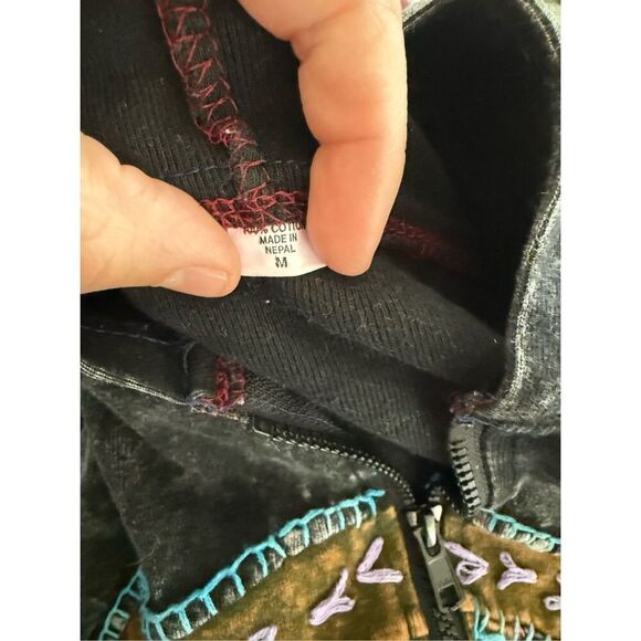 Embroidered Peace Sign Full Zip Hooded Long Sleeve Shirt Medium - Picture 5 of 5